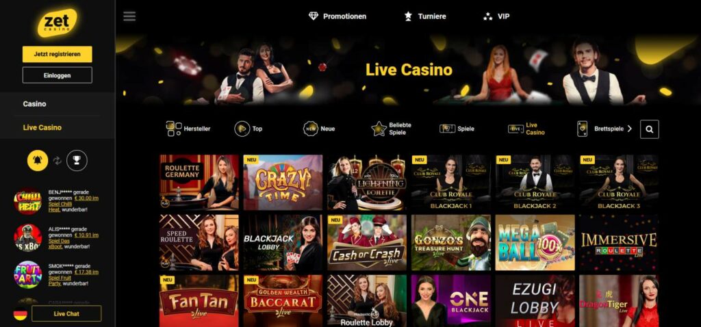 zet casino live games