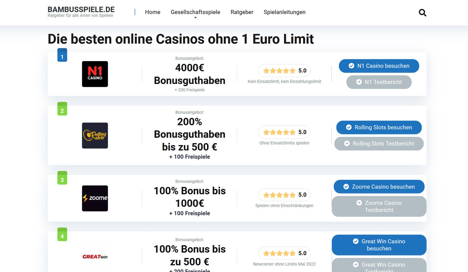 online casinos ohne 1 Euro Limit