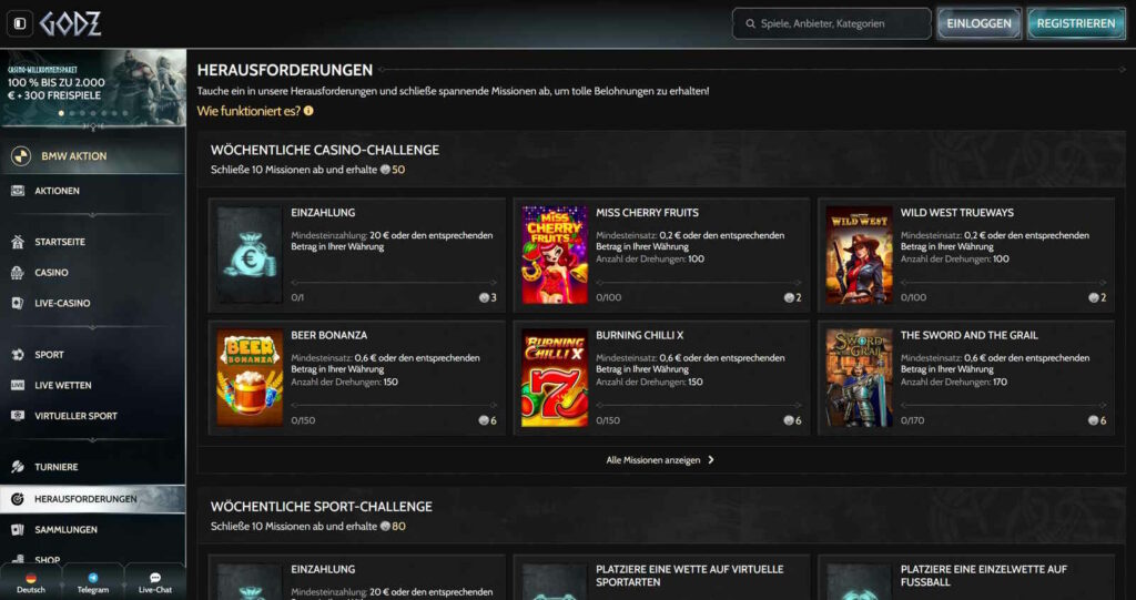 Godz 9 Godz Casino Herausforderungen Challenge